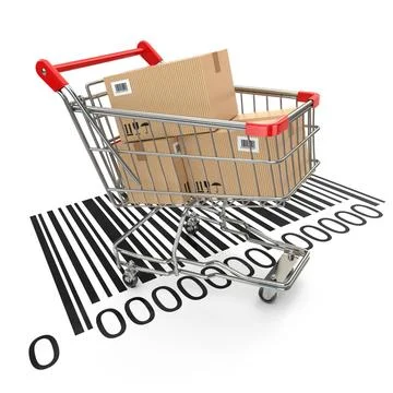 Shopping cart with purchases on bar code. Shopping cart with purchases on ... Stock-Fotos