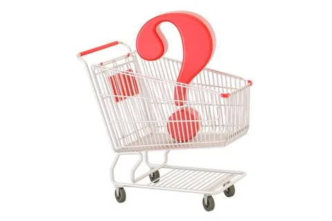 Shopping cart with question mark, 3D rendering Stock Illustration