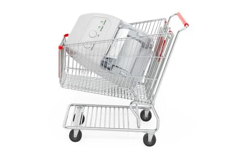 Shopping cart with receipt printer. 3D rendering Stock Illustration