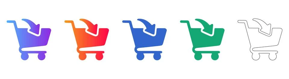 Shopping cart with return arrow flat icon set Stock Illustration