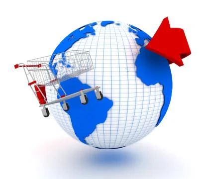 Shopping cart revolves around the planet Stock Illustration