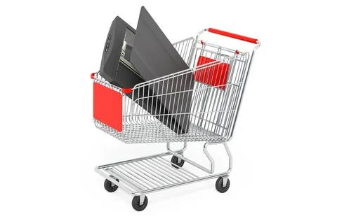 Shopping cart with scanner, 3D rendering Stock Illustration