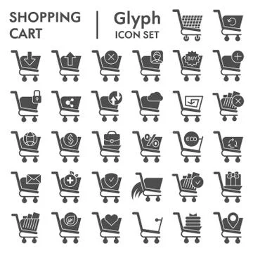 Shopping cart solid icon set, Commerce market collection, vector sketches, logo 스톡 일러스트