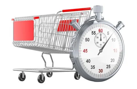 Shopping cart with stopwatch, 3d rendering Stock Illustration