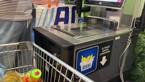 Shopping Cart in Store with Sharp Focus on Cart and Blurred Background Stock Footage 277105305