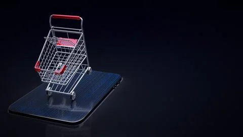 The shopping cart on tablet for e commerces business 3d rendering. Stock Illustration