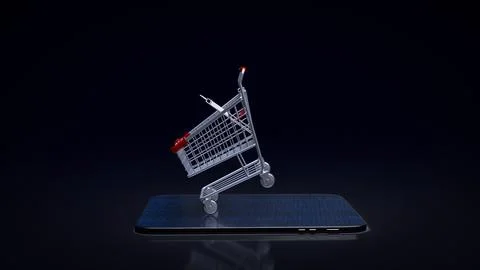 The shopping cart on tablet for e commerces business 3d rendering. Stock Photos