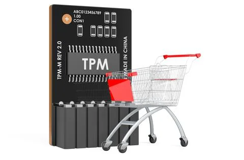 Shopping cart with Trusted Platform Module, TPM. 3D rendering Illustrazione stock