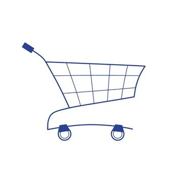 Shopping cart vector illustration. Empty blue wire metal supermarket trolley Stock Illustration