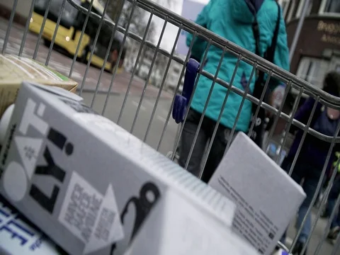 Shopping-carts-crowd-raging-streets-utrecht-netherlands04 Stock Footage 75758659