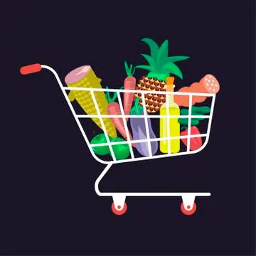 Shopping carts with fresh vegetables Stock Illustration