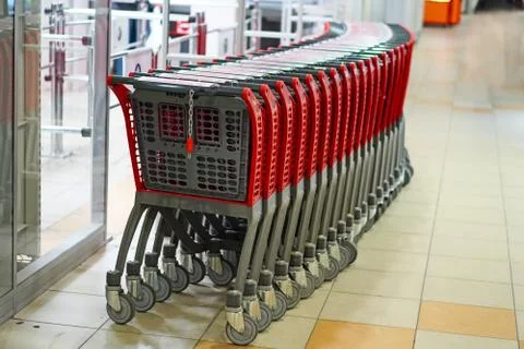 Shopping carts lines in front of Store. Stock Photos