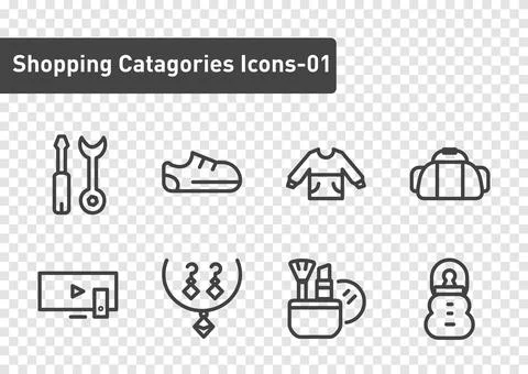 Shopping categories elements outline icon set on transparency background 02 Stock Illustration