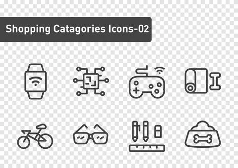 Shopping categories elements outline icon set on transparency background 01 Stock Illustration