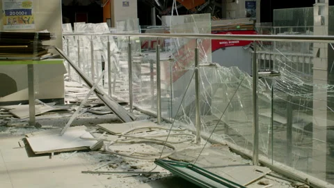 A shopping center blown up by a rocket Stock Footage 204119708