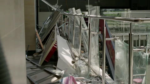 A shopping center blown up by a rocket Stock Footage 204120465