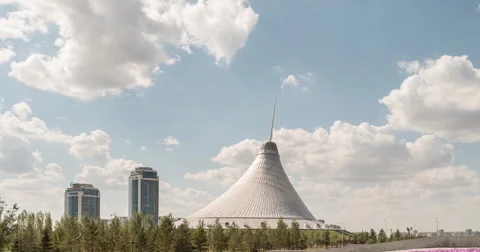 The shopping center built in the shape marquee. Zoom. Khan Shatyr, Astana, Stock Footage