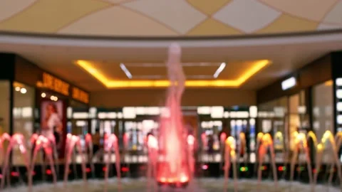 The shopping center is decorated with a dynamic light fountain. The fountain Stock Footage 155251173