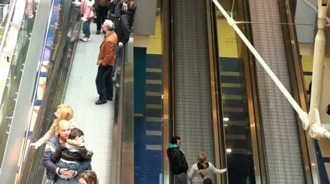 Shopping center escalator Stock Footage 10900379