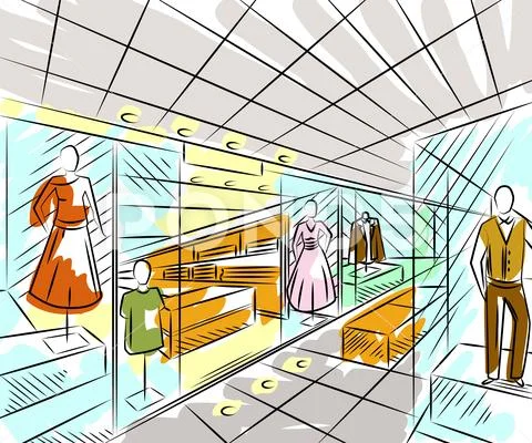 Shopping center with fashion stores. Stock Illustration