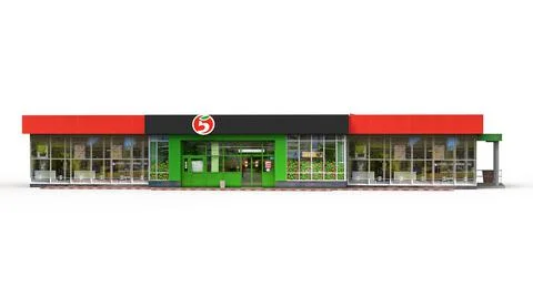 Shopping center render on a white background. 3D rendering Ilustración de archivo
