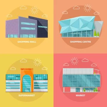 Shopping Centre Icon Set in Flat Design Stock-Illustration