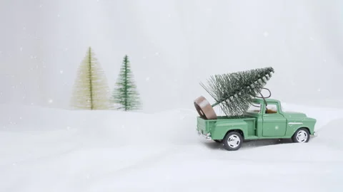 Shopping For Christmas Tree - Stop Motion - Toy Pickup Truck And Christmas Tree Stock Footage 255278812