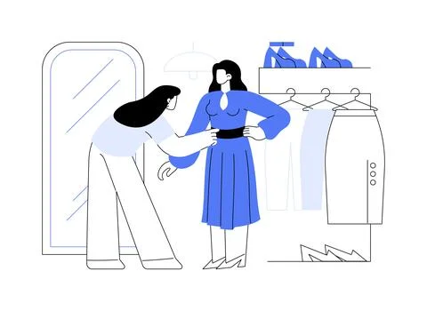 Shopping with a client isolated cartoon vector illustrations. Ilustración de archivo