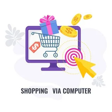 Shopping via computer infographic icon. Elements of direct marketing. 스톡 일러스트