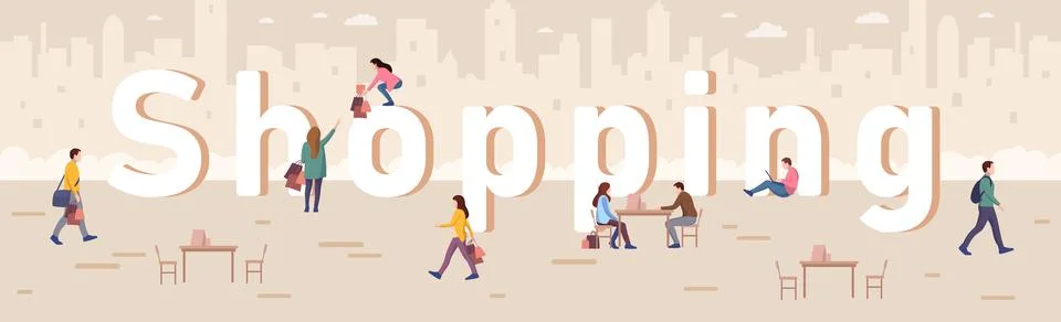 Shopping concept panoramic web template for advertising - Vector Stock Illustration