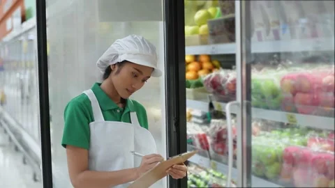 Shopping concepts of 4k Resolution. A young employee is inspecting the goods  Stock Footage 144274397