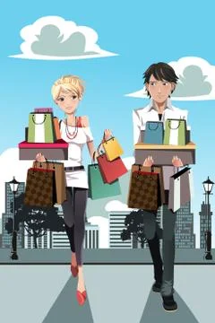 Shopping couple Illustrazione stock
