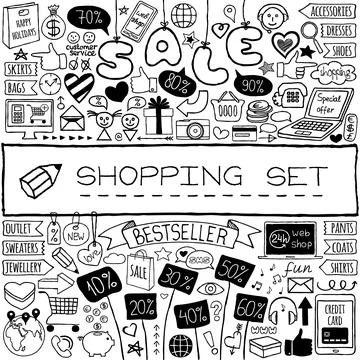 Shopping doodle set Stock Illustration
