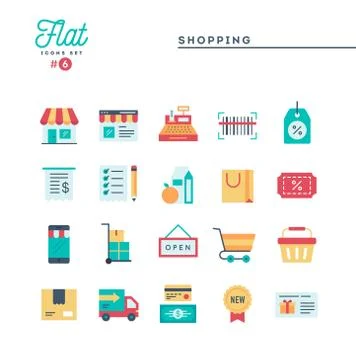 Shopping, e-commerce, delivery and more, thin line icons set Stock Illustration