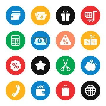 Shopping, e-commerce trendy colourful vector icon set Stock Illustration