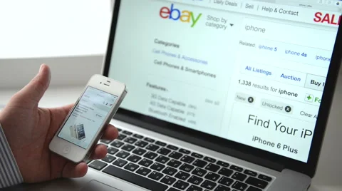 Shopping on eBay with iphone Stock Footage 43210718