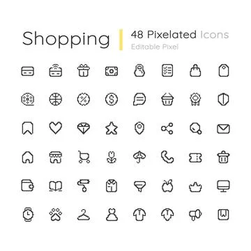 Shopping editable pixel ui icons set Stockillustratie