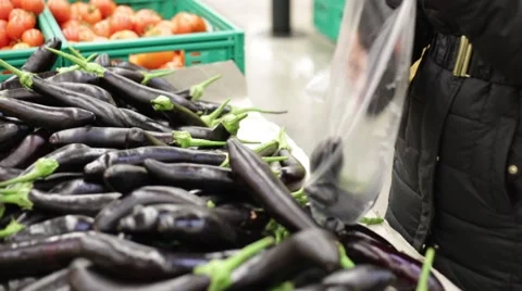 Shopping for eggplant Stock Footage 46266189