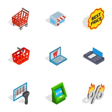Shopping elements icons, isometric 3d style Stock Illustration