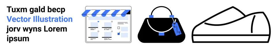 Shopping Elements with Online Store, Handbag, and Casual Shoe Stock Illustration