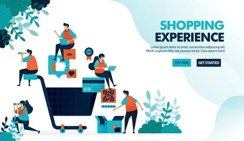 Shopping experience of finding products, making payments and delivery service Stock Illustration