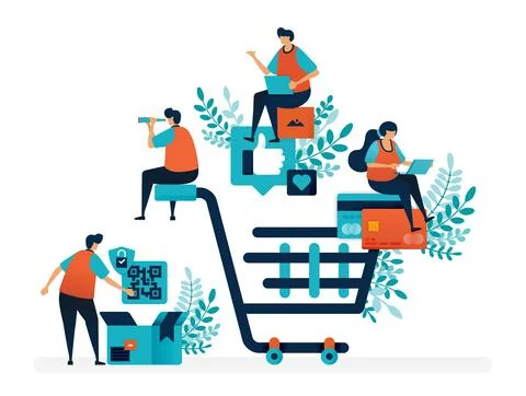 Shopping experience of finding products, making payments and delivery service Stock Illustration