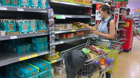 Shopping with Face Mask Stock Footage 130678757
