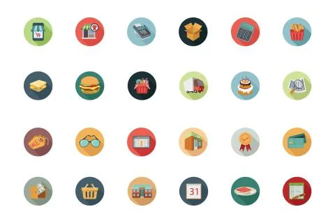 Shopping Flat Colored Icons Stock Illustration