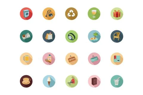 Shopping Flat Colored Icons Pack Illustrazione stock