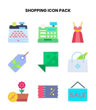 Shopping Flat Design Icons Pack Stock Illustration