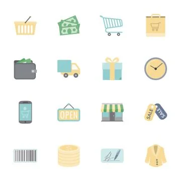 Shopping flat icons set Stock Illustration