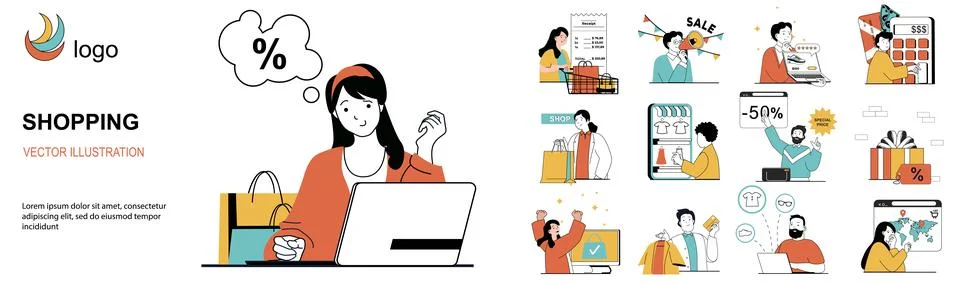 Shopping Flat Illustrations Stock Illustration