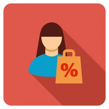 Shopping Flat Rounded Square Icon with Long Shadow Stock Illustration