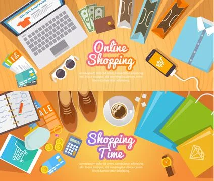 Shopping flat vector banners Stock Illustration